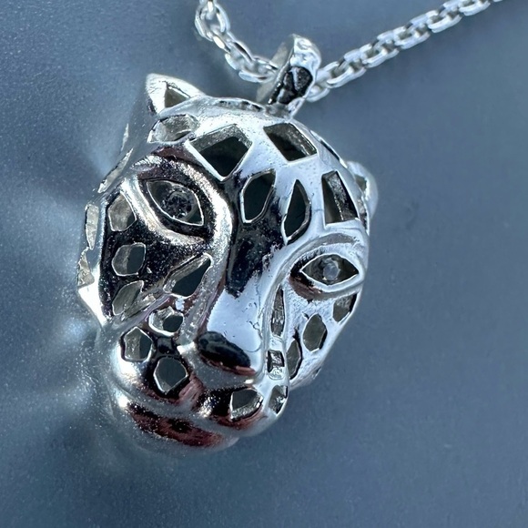 Sterling Silver CZ Cheetah Necklace - Picture 4 of 10